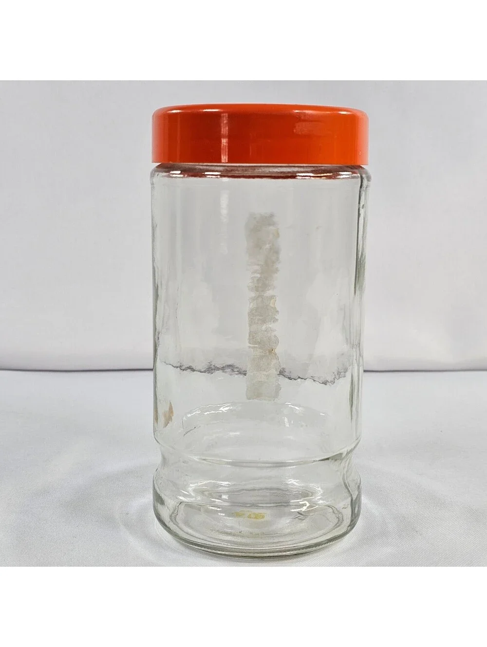 Vintage Sanka Brand Clear Glass Coffee Jar with Orange Lid Collectible Storage
